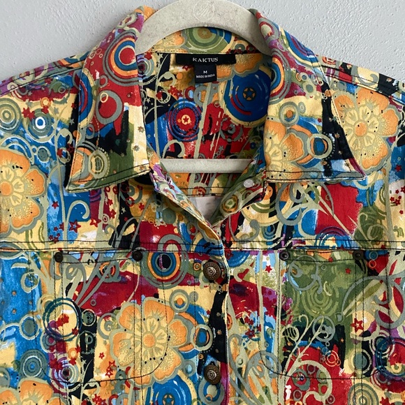 Kaktus Jacket Size Medium Multicolor Printed Button Down Colorful Artsy Unique - Picture 2 of 10